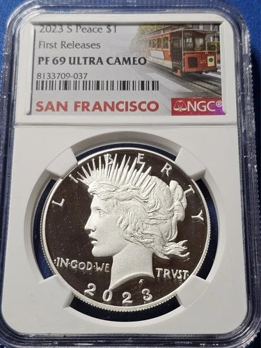 2023-S Proof $1 Peace Silver Dollar NGC PF69UC FR Trolley Label