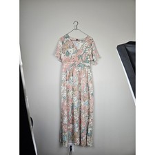 SHEIN Curve Floral Maxi Dress Pink Green V-Neck Flutter Sleeve 0XL Plus Size
