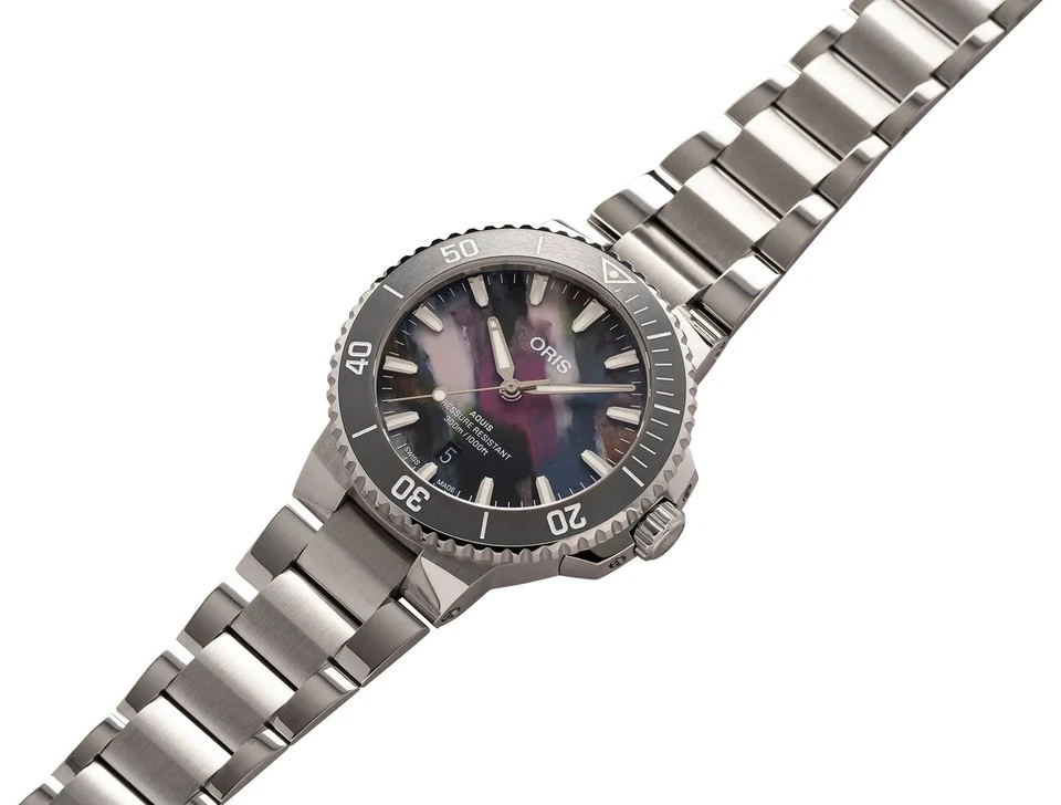 Oris Aquis Data Automatico IN Acciaio Multicolore Subacqueo Orologio da Uomo 733 - Immagine 3 di 4