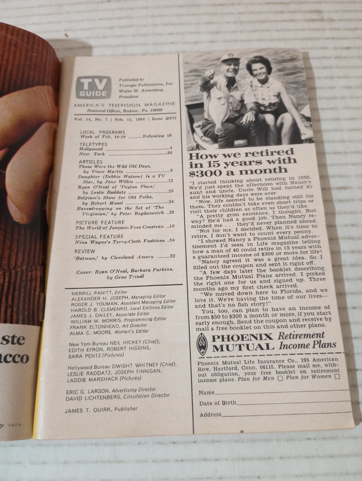 TV Guide UT ID Feb 12 1966 Debbie Watson Ryan O'Neal Nina Wayne Jacques Cousteau - Image 4 of 4