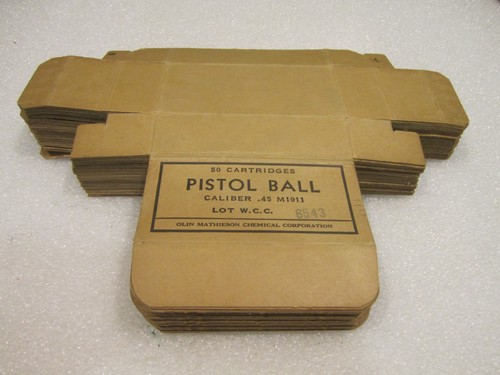 VINTAGE US MILITARY OLIN MATHESON CHEMICAL CO EMPTY AMMO BOX M1911 45 CAL BALL