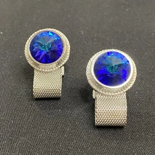 VTG  DANTE PRISMATIC BLUE RIVOLI CRYSTAL MESH WRAPAROUND SILVER TONE CUFF LINKS