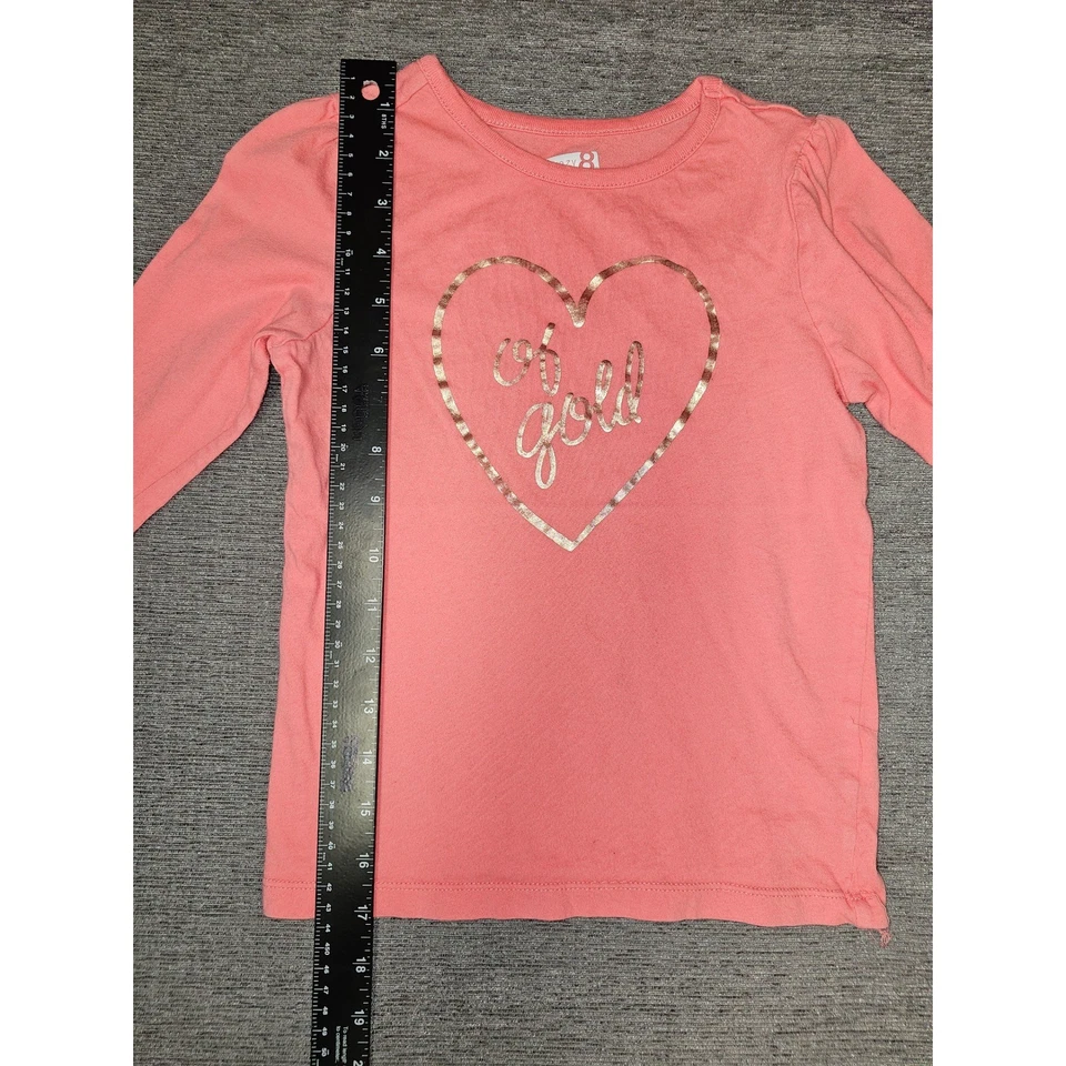 Crazy 8 Girls Long Sleeve Shirt, Heart Gold Graphic, Size S (5-6), Coral - Image 3 of 4