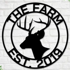 Customized Metal Deer Head Farmhouse Ranch Name Address Sign Decorative Gift Art