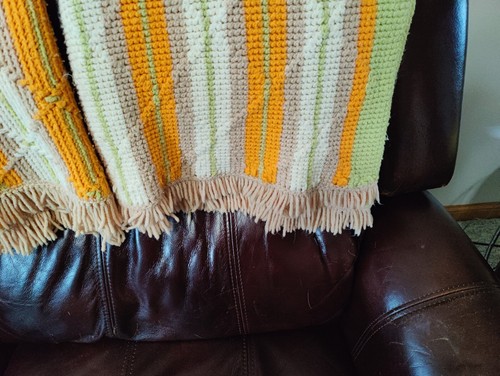 2 Vintage Homemade Knitted Afghan/Blankets-Muticolored - Picture 2 of 14