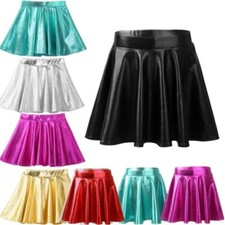 Kids Girl's Shiny Metallic Skater Skirt Ballet Jazz Hip Hop Skirts Dancewear