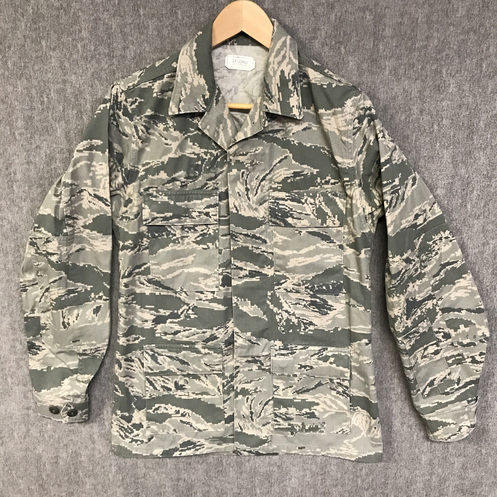 Military Jacket Mens 34 Long Gray Long Sleeve Camouflage Button Shirt Uniform