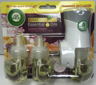 Air Wick Summer Delights Scent 3 Plug In Refill Fragrance Oils and 1 Warmer NISP