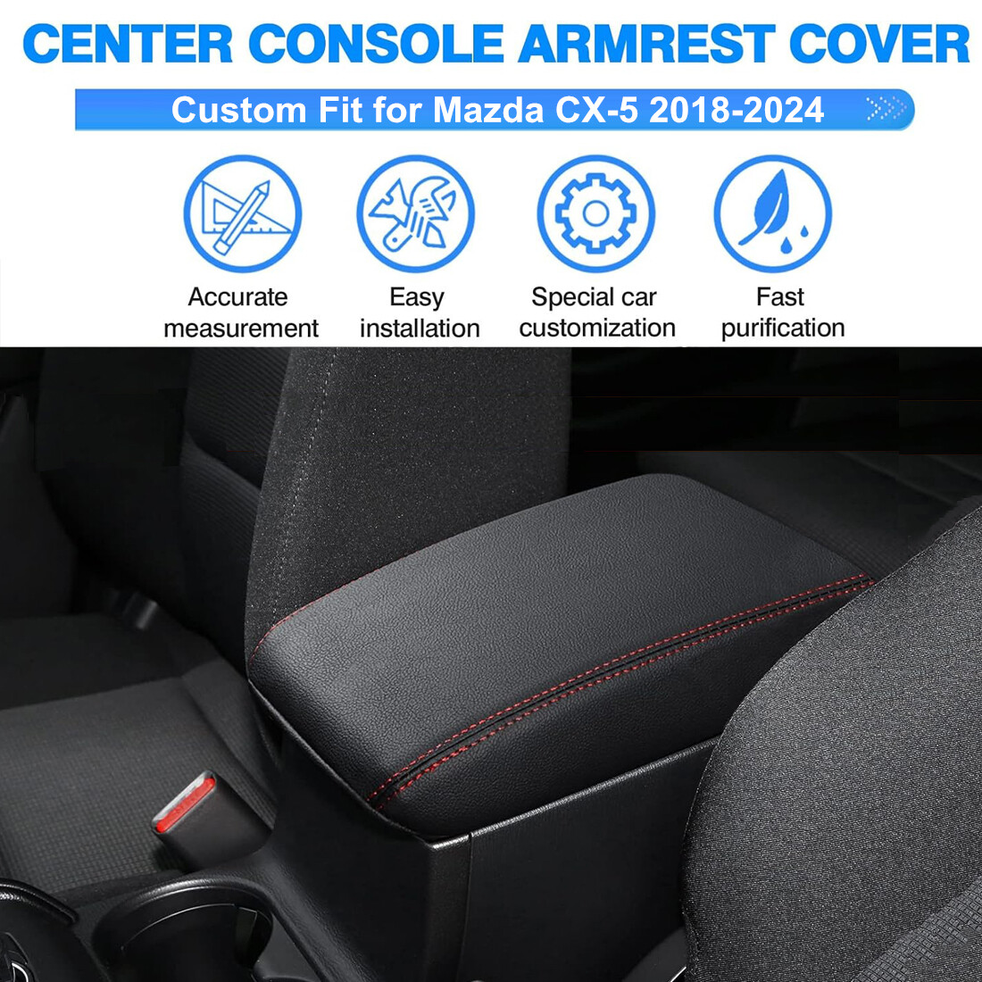 Leather For 2018-2024 Mazda CX5 Center Console Lid Armrest Cover