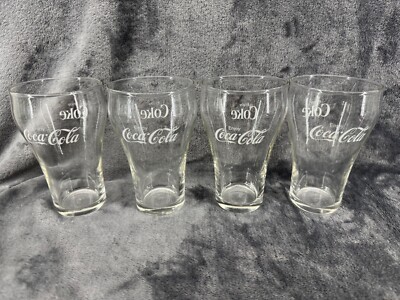 Set of 4 Vintage 1950 s Clear Libbey 10oz Coca-Cola Glass Cup Enjoy Coke