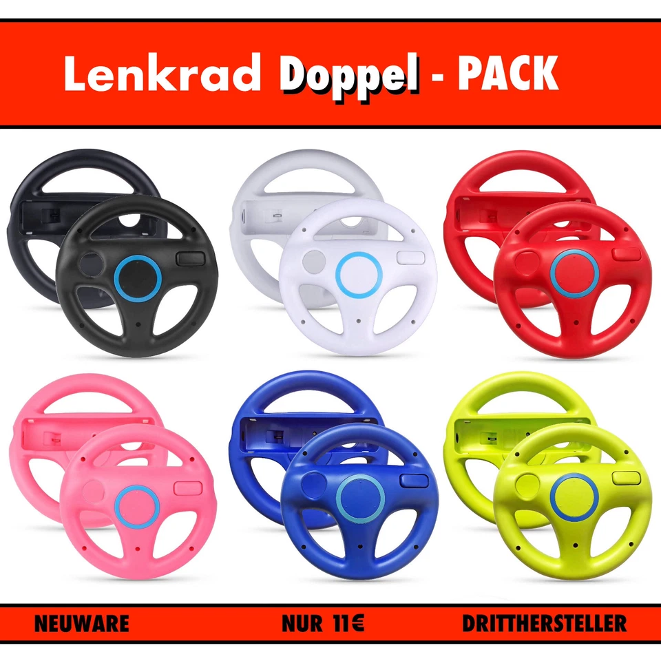 Zwei / 2x Wii Wheel Racing Lenkrad für Nintendo Wii z.B. für Mario Kart (NEU)