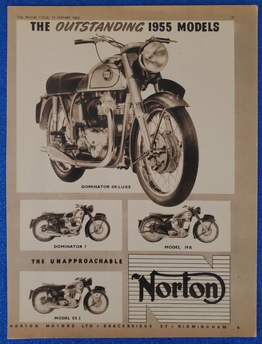 1955 NORTON MOTORCYCLE CLASSIC PRINT AD DOMINATOR DE-LUXE & 7, MODEL 19R & ES 2