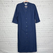VTG 90's Talbots Maxi Dress Size 8 Blue Chambray Denim Button Down Cape Duster