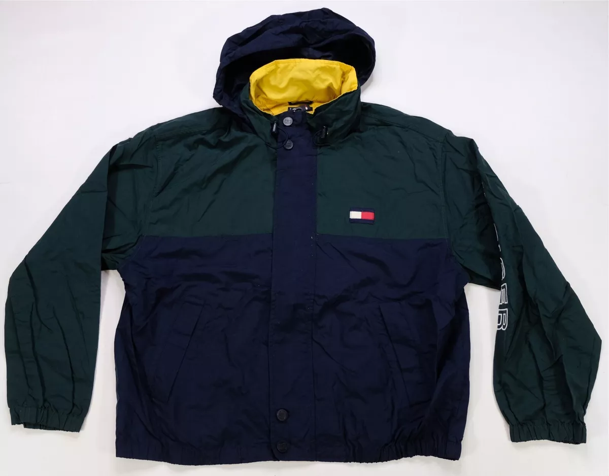 Rare VTG TOMMY HILFIGER Small Flag Patch Spell Out Sleeve Sailing Jacket 90s XL
