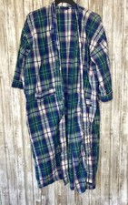 Towncraft Mens OSFA Blue Plaid Long Sleeves Lightweight Bathrobe Pockets No Belt