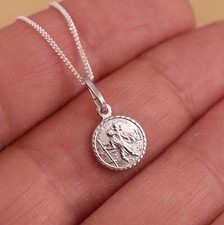 925 Sterling Silver St Christopher 10mm Small Charm Pendant Necklace Chain Boxed