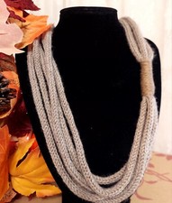 Handmade Crochet Necklace Women Girls Gray Wool Acrylic 30cm Vintage