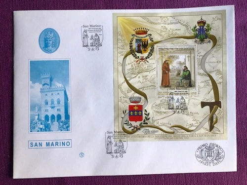 SAN MARINO 2013 FDC DONAZIONE DEL MONTE DELLA VERNA A SAN FRANCESCO