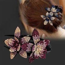 Women Rhinestone Flower Barrette Hair Grip Duckbill Clip Hairpin Headwear☾