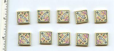Lord of the Rings LEGO x 10 Tan Tile 2 x 2 with Elven Key and Map Pattern Hobbit