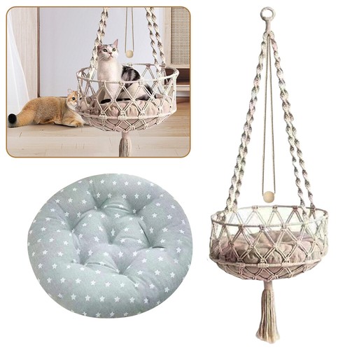 Hammock Cat Bed Swing Cat House String Bag Hand Woven Hanging Basket Pet Nest UK - Picture 2 of 24