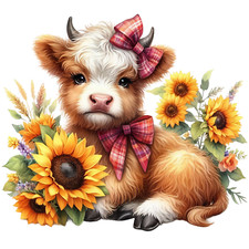 Wall Decal Sticker Sunflowers Highland Cow Wall Sticker 18X18cm Large