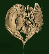 3D STL Model LOVE ANGEL HORSE for CNC Router Aspire Artcam 3D Printer Engraver