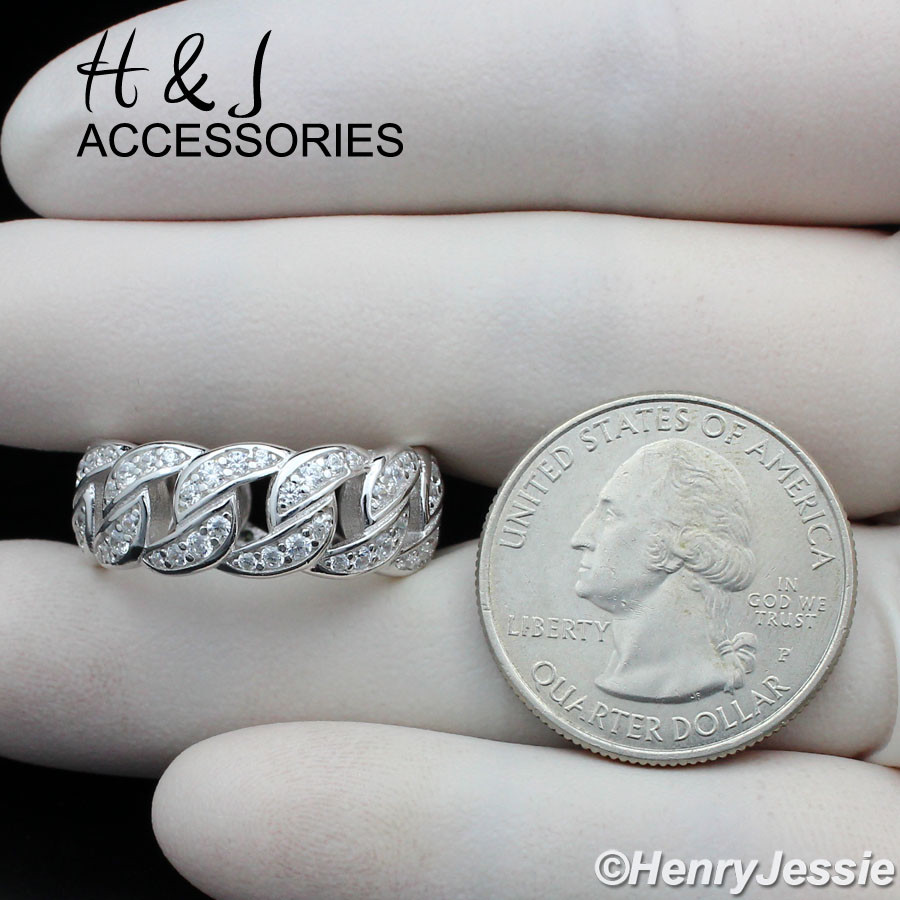 MEN WOMEN 925 STERLING SILVER ICY BLING CZ CURB LINK BAND