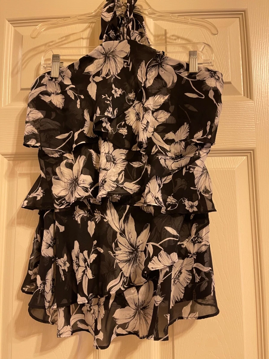 NWT White House Black Market Black Halter Top Moonlight Blooms