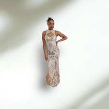 Geo Pattern Cut Out Front Sequins Formal Gown