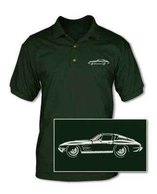 1963 Chevrolet Corvette Sting Ray Split Window C2 Adult Pique Polo Shirt - Side
