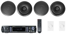 Rockville 2-Room Home Audio Receiver 4 Black 8" Ceiling Speakers Wall Controls