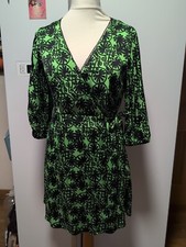 Next Size 10 Green And Black Silky Wrap Dress