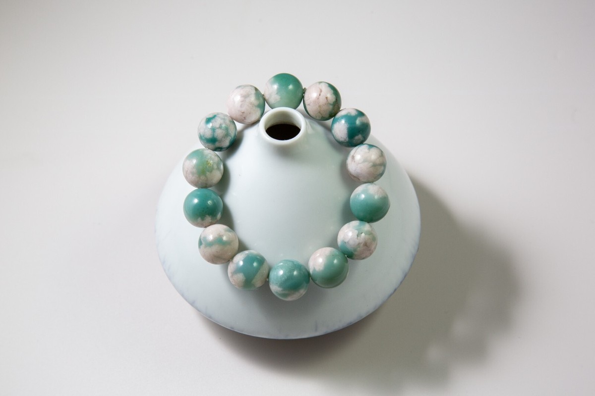 Rare High-grade 14mm Green Sakura/Cherry Blossom Agate Beaded