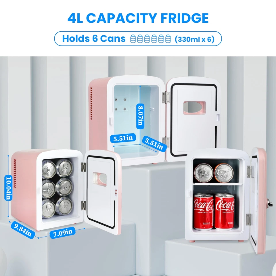 Black/Red/Pink 4L 6 Can Mini Fridge with Window Cooler & Warmer Freon-Free - Image 4 of 4