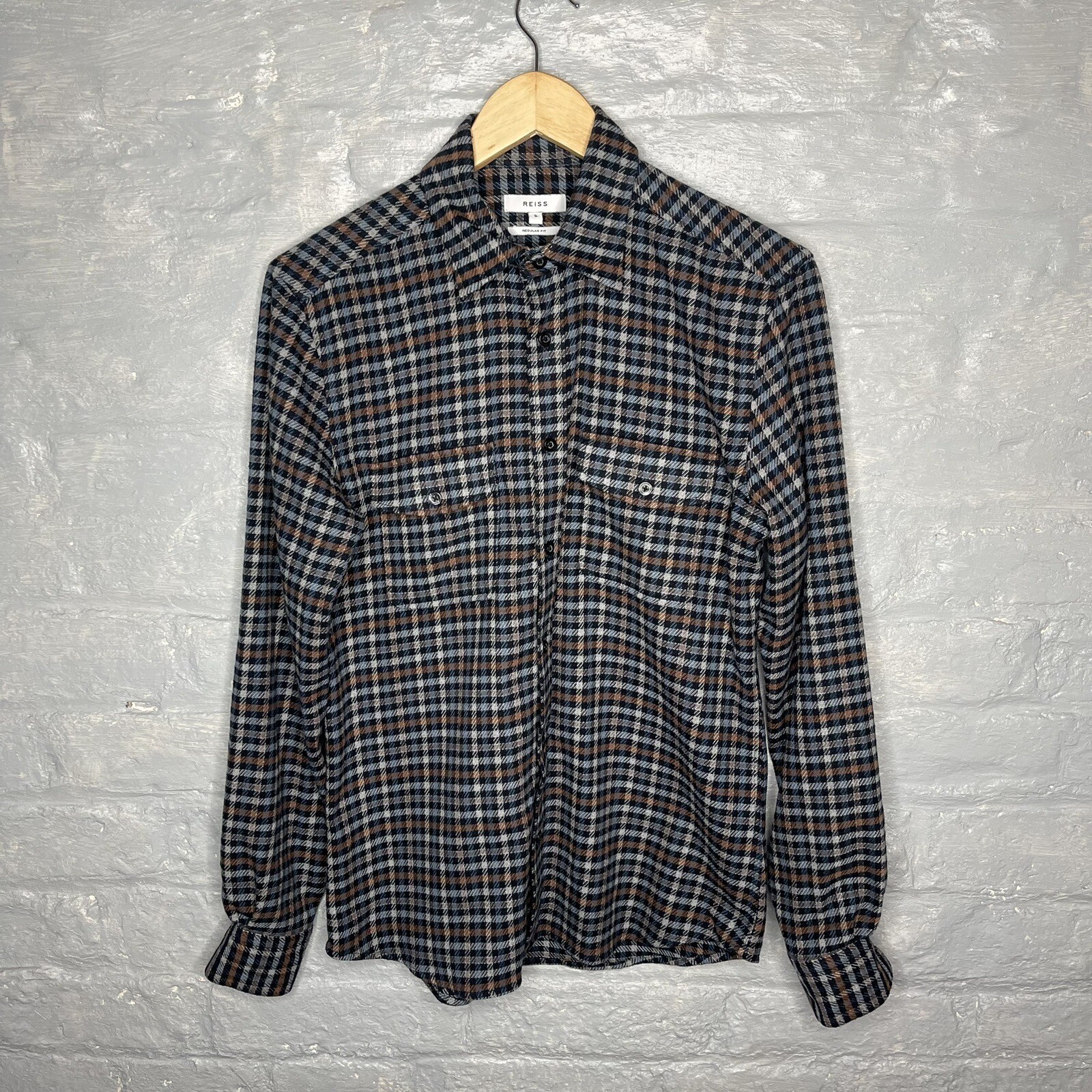 *Rare* Reiss Ash Men’s Button Check Over Shirt Regular Fit Double Pockets Small
