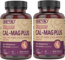 DEVA Vegan Calcium Magnesium Supplement Plus, Zinc Vitamin C, 90-Tablets, 2-Pack