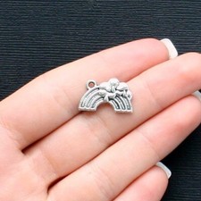 BULK 30 Rainbow Charms Antique Silver Tone 2 Sided -SC409