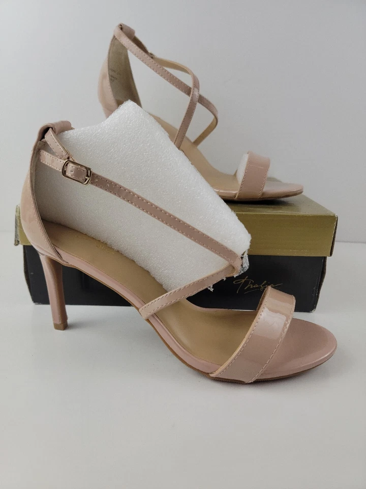 Sandalias Thalia Sodi para mujer 9,5 M punta abierta con tiras zapatos de noche desnudos Foto 3 de 4