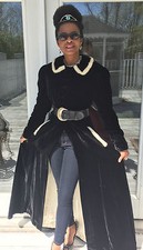 Rare Mint Genuine Period Full Length Black Velvet & Ermine Fur Coat Jacket Xs-s
