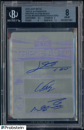 2022 Leaf Metal Printing Plate Lionel Messi Garnacho Aguero AUTO's 1/1 BGS 8