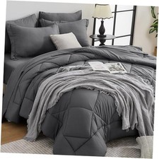 Comforter Set - 7-Piece All Season Bed in a Bag Ultra Soft Full Dark Gray