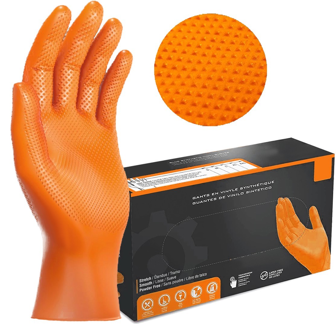 GUANTES DE NITRILO DIAMANTADOS SUPER RESISTENTES REUTILIZABLES NARANJAS, 50 uds
