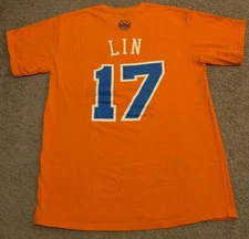Adidas NBA New York Knicks Jeremy Lin #17 Orange T-Shirt Jersey Men's M