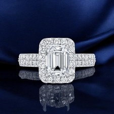 Engagement Ring 14k White Gold 2 Carat Diamond Emerald Cut Lab Grown  IGI