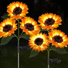 2 Pack with 3 Head Solar Sunflower Outdoor Light IP65 Waterproof Pathway Yard US