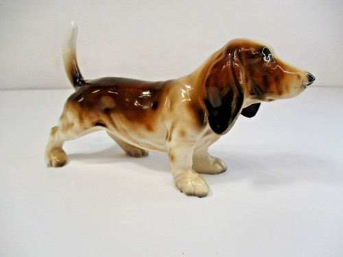 Vtg UCGC Basset Hound Dog Statue Brown Standing Ceramic Figurine JAPAN 
