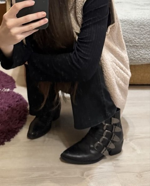 Women Indie Sleaze Boots Black Leather 37.5