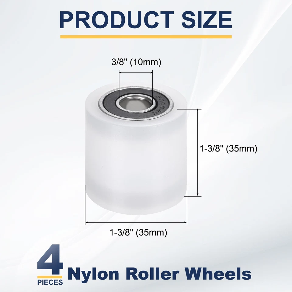 4Pcs Nylon Roller Wheel with Bearings, 3/8"x1-3/8"x1-3/8" Nylon Pulley - Image 2 of 4