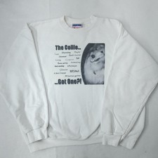 Vintage Collie Graphic Print Sweatshirt Adult L White Y2k 90s Fleece Crewneck